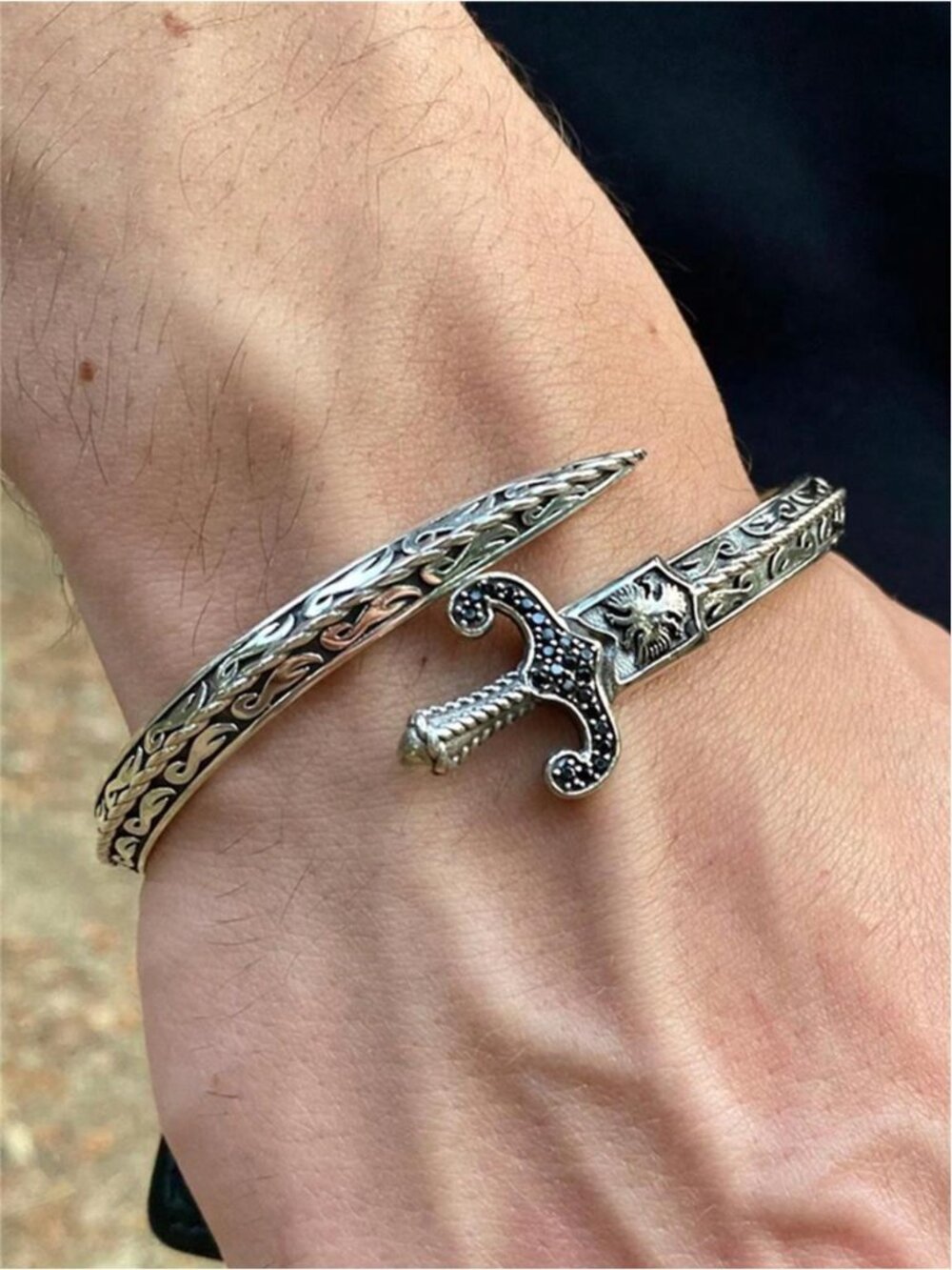 1pc Zinc Allow Punk Gothic Geometric Opened Sword Cuff Bangle Bracelet